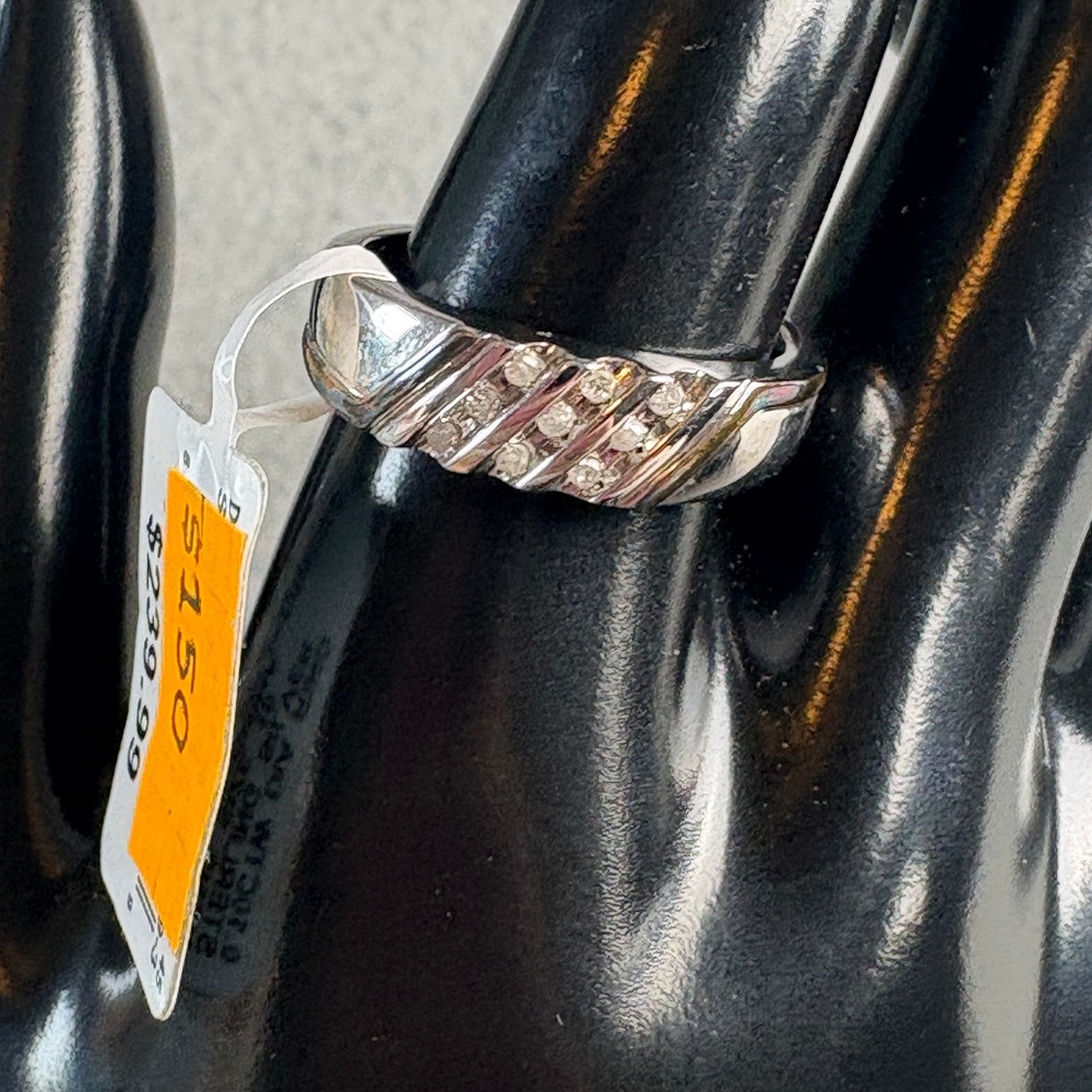 Mens Sterling Silver 0.10ctw Diamond Band Ring Size 10 925 Silver Diagonal Band